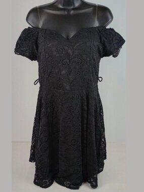 Scobe Womens XL Black Lace Satin Lining Off Shoulder Short‎ Sleeve Dress